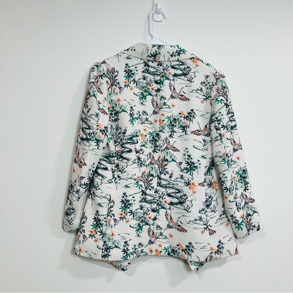 H&M Women's Floral Crane Blazer White and Green Open Formal Casual Blazer size S - Picture 5 of 9